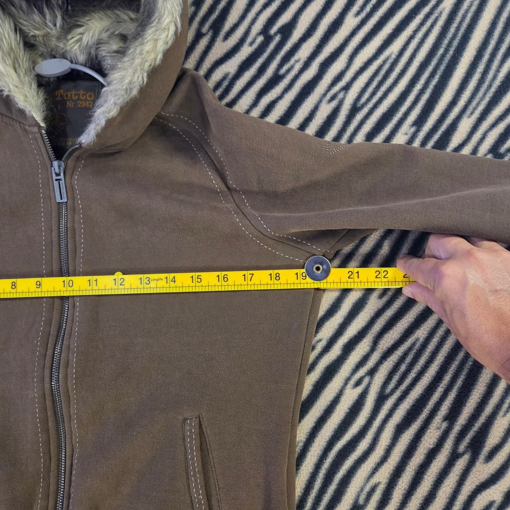 Vintage Y2K Totto Nr 2947 Faux Fur Trim Zip Up Hoodie Brown Earth Tone Large - Picture 5 of 8
